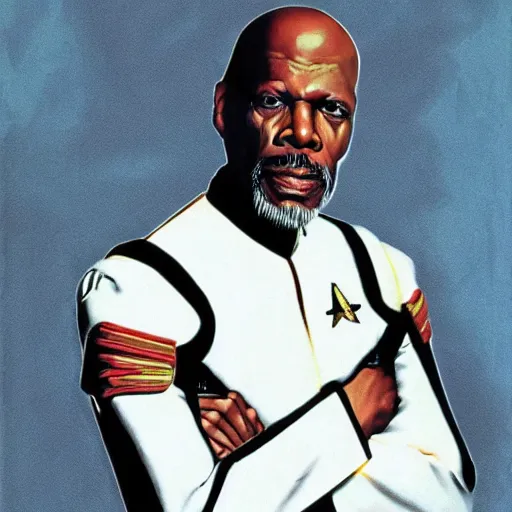 Image similar to avery brooks as commander sisko in the style of norman rockwell