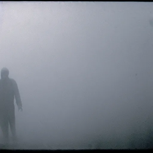 Image similar to a horrific creature in the fog, 3 5 mm, film shot, creepy, horror, cosmic horror, cinematic, dark