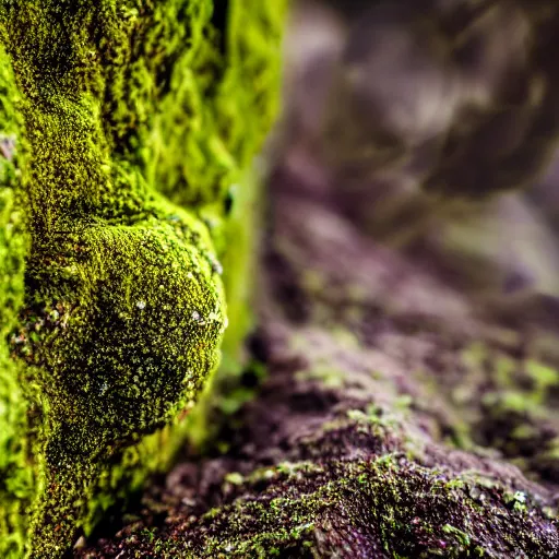 Image similar to rock wall covered with moss. dew droplets forming the shape of a dachshund. macro photography