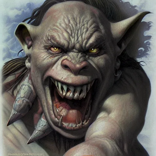 Prompt: An Orc, artwork by Alex Horley