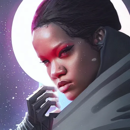 Image similar to star wars sith lord Rihanna profile picture by Greg Rutkowski, dynamic pose, intricate details, futuristic, volumetric lights, streetwear, studio ghibli, Organic Painting , Matte Painting, geometric shapes, hard edges, trending on the artstation, fantasy LUT, realistic by Sachin Teng + Martin Grip + Moebius + Patrick Gleason, smooth, sharp focus, techwear, Industrial Scifi, detailed illustration, character portrait,-C 8.5