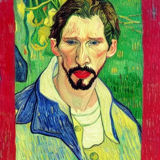 Image similar to body portrait of adam driver as a florist, long shot, painted by van gogh and gauguin