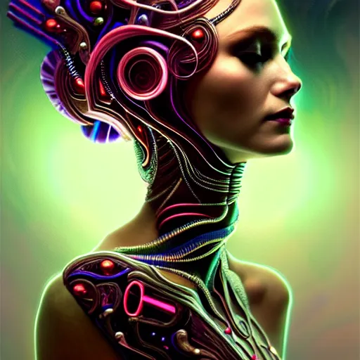 Prompt: extremely psychedelic beautiful cyborg queen of virus infected by night. intricate, elegant, highly detailed, extremely lifelike photorealistic digital painting, artstation. steichen, gaston bussiere, tom bagshaw, cyberpunk alphonse mucha. elegant minimalism. anatomically correct. sultry. sharp focus. white. surreal lush hallucination