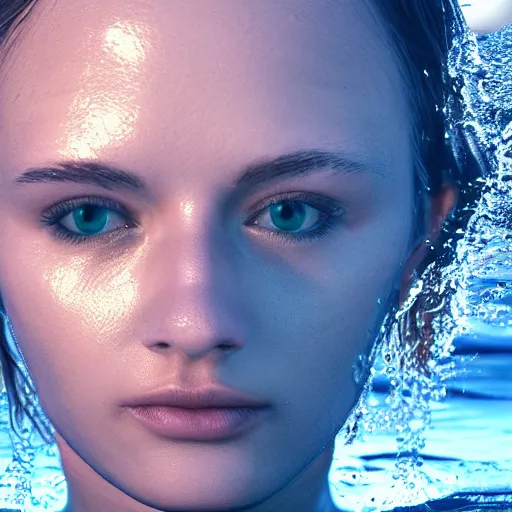 Image similar to water artwork manipulation in the shape of a human head, on the ocean water, ray tracing, realistic water sharp focus, long shot, 8 k resolution, cinematic, artstation