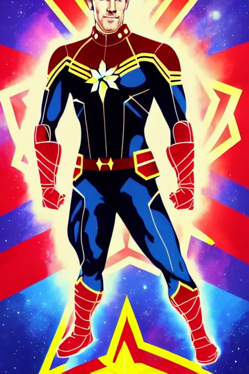 Image similar to Ryan Reynolds as Captain Marvel high quality digital painting in the style of James Jean