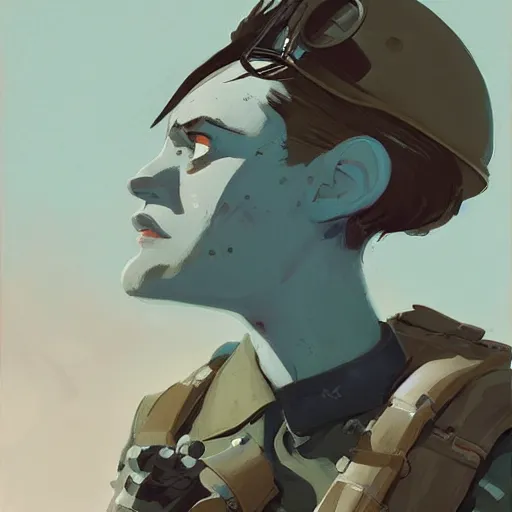 Image similar to nazi character on ww 2 by atey ghailan, by greg rutkowski, by greg tocchini, by james gilleard, by joe fenton, by kaethe butcher, dynamic lighting, gradient light blue, brown, blonde cream and white color scheme, grunge aesthetic