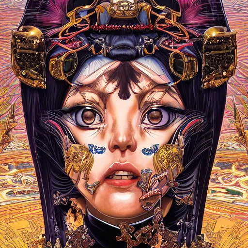 Image similar to portrait of crazy cleopatra, symmetrical, by yoichi hatakenaka, masamune shirow, josan gonzales and dan mumford, ayami kojima, takato yamamoto, barclay shaw, karol bak, yukito kishiro