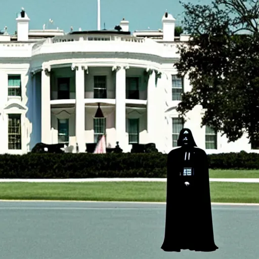 Image similar to darth vadar standing in front of the white house in the USA