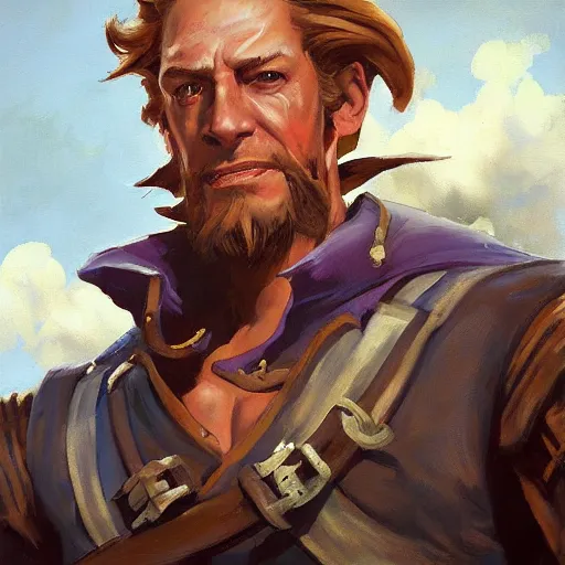 Image similar to greg manchess portrait painting of partially armored undead pirate captain guybrush threepwood as overwatch character, medium shot, asymmetrical, profile picture, organic painting, sunny day, matte painting, bold shapes, hard edges, street art, trending on artstation, by huang guangjian, gil elvgren, ruan jia, greg rutkowski, gaston bussiere