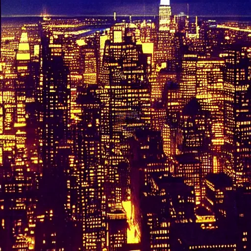 Prompt: Skyline of New York City during the 1980s, cinematic, night, vast, photorealistic, beautiful,