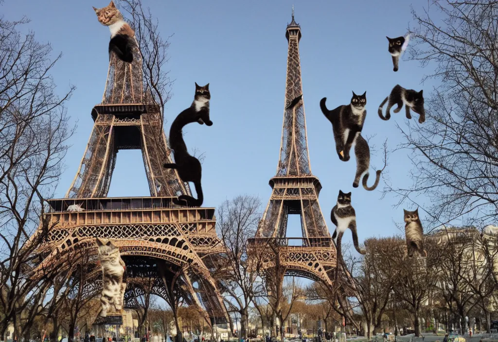 Image similar to the eiffel tower made out of cats