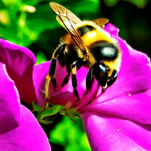 Prompt: bee on rose photograph