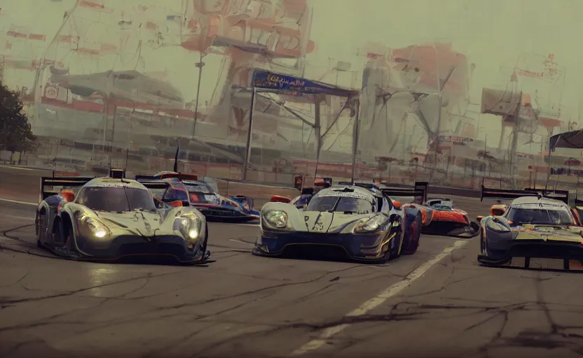 Prompt: LeMans Racecars racing, high movement photography, rendered by Beeple, Berkey, John, Makoto Shinkai, syd meade, simon stålenhag, synthwave style, environment concept, digital art, unreal engine, WLOP, trending on artstation, 4K UHD image, octane render,