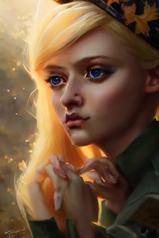 Image similar to cinematic shot of an epic portrait of a cute blonde fairy dressed in military clothes, stylised military clothes, shiny skin, beautiful eyes, beautiful, small details, night setting, realistic poster with volumetric light from craig mallism, artgerm, jeremy lipkin and michael garmash, unreal engine, radiant light, digital art, trends at art station, a masterpiece