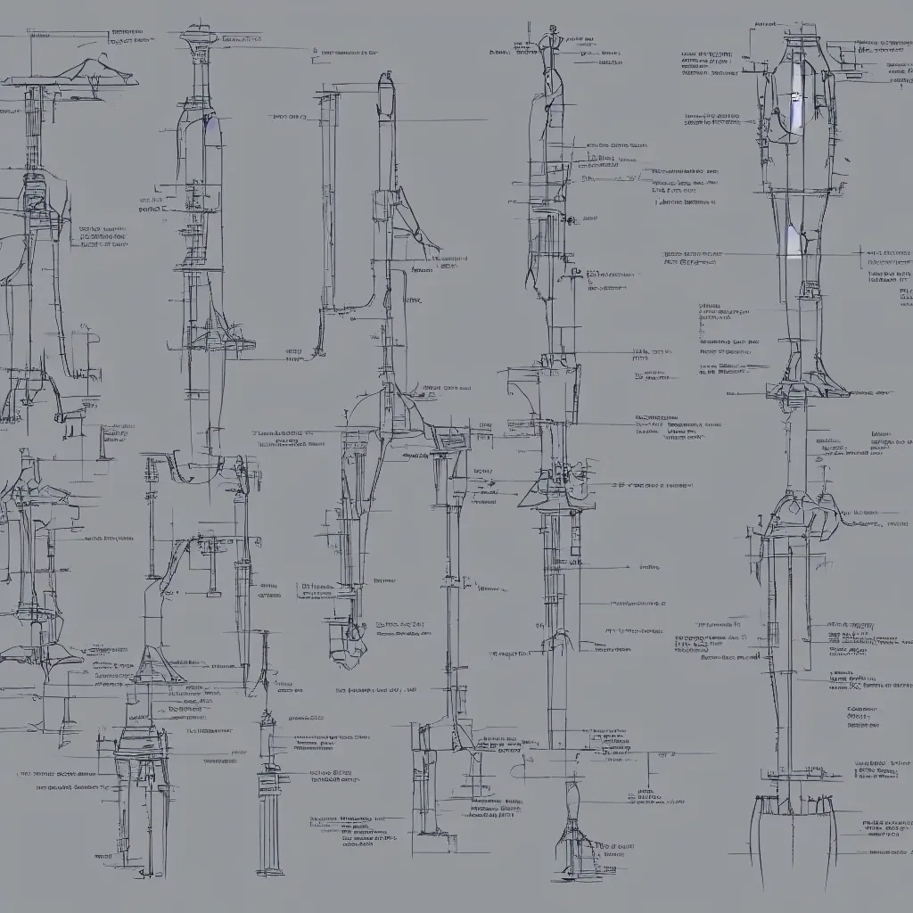 Prompt: Leaked design of a robotic leg. Blueprint