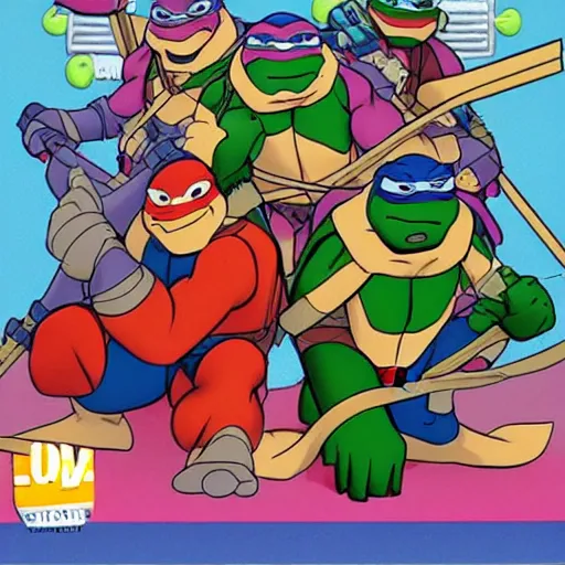 Prompt: teenage mutant ninja turtles rescue April again, disney 90s animation