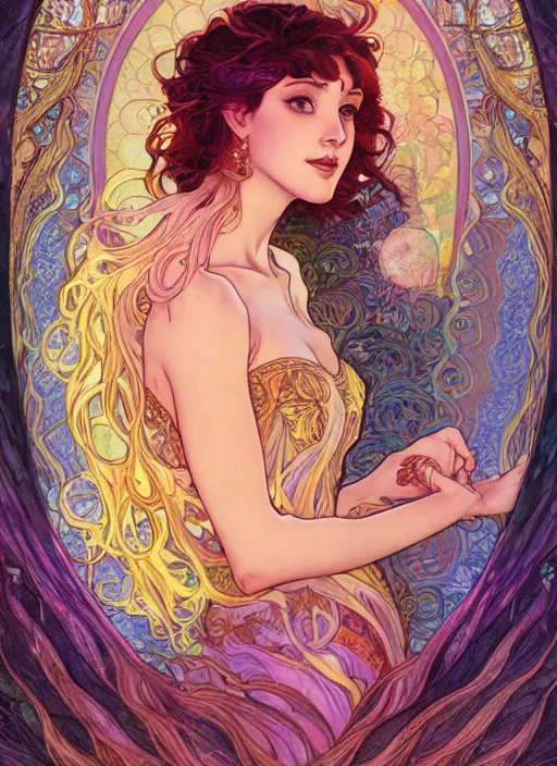 Image similar to Goddess of the Moon, ambient lighting, 4k, josephine wall, alphonse mucha, lois van baarle, ilya kuvshinov, rossdraws, artstation