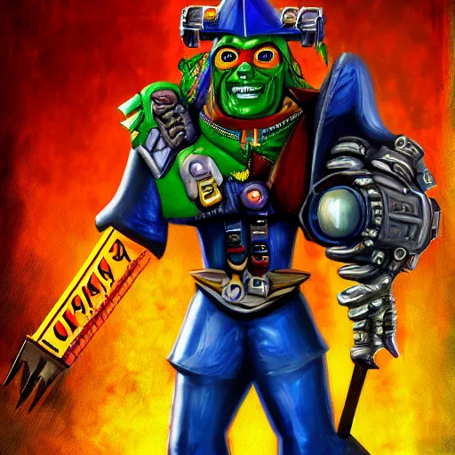 Prompt: jim carey as the mask in the warhammer 4 0 k universe world, digital art, 4 k, very detailed