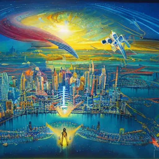 Prompt: the city of Infinite potential, painting by Ron Borreson