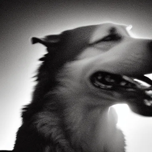 Prompt: barking angry dog photo dramatic lighting