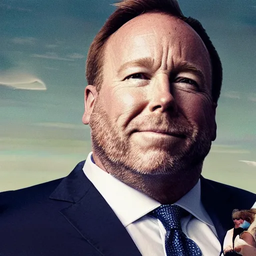 Image similar to Alex Jones floating peacefully above all his problems