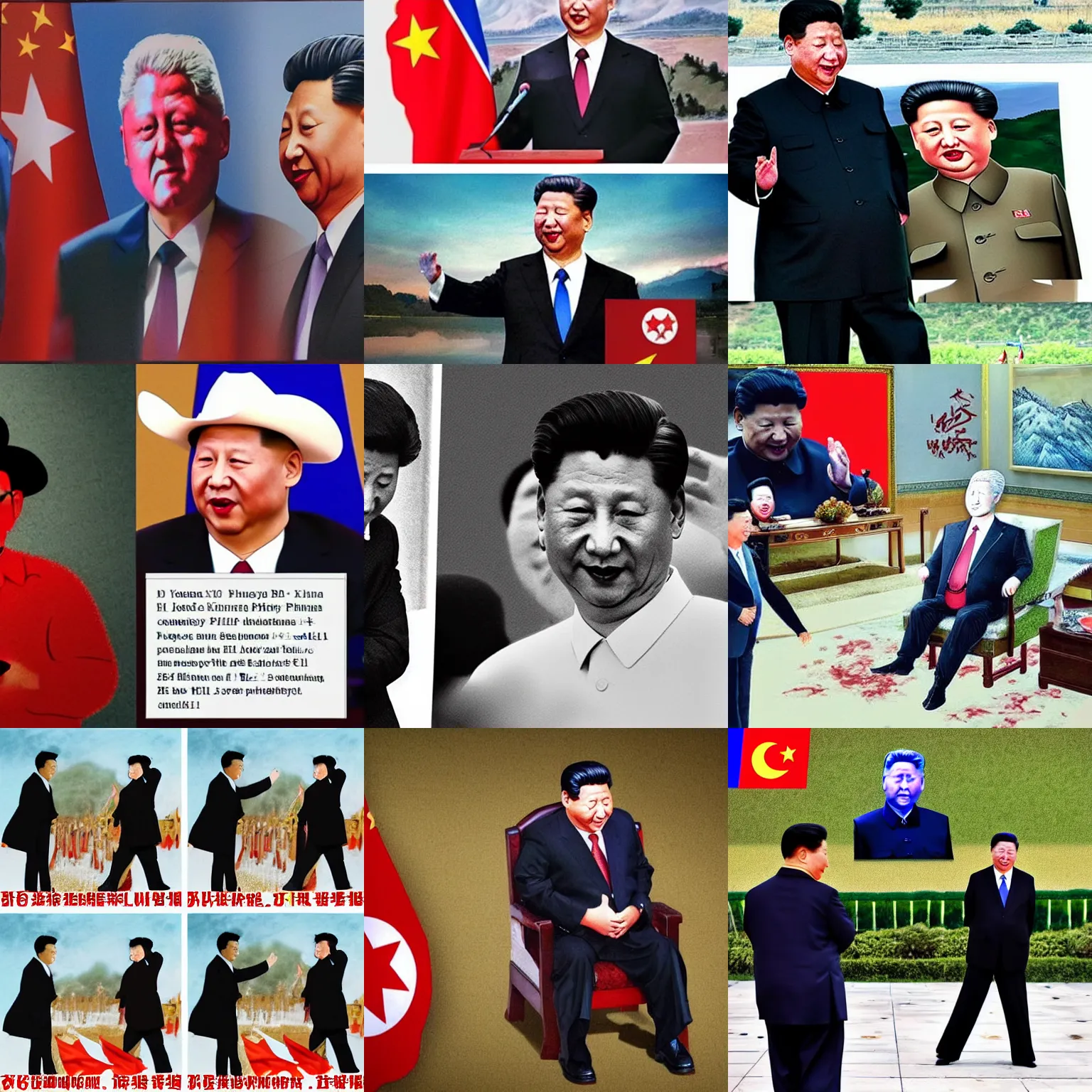 Prompt: xi jinping crying on bill clinton's chanoeka party because kim jong - un stole his cowboy hat, war photography, hyper realistic with detailed shadows