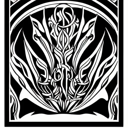 Image similar to a vector circular tattoo design in an art nouveau style, and in a spiky tribal style.
