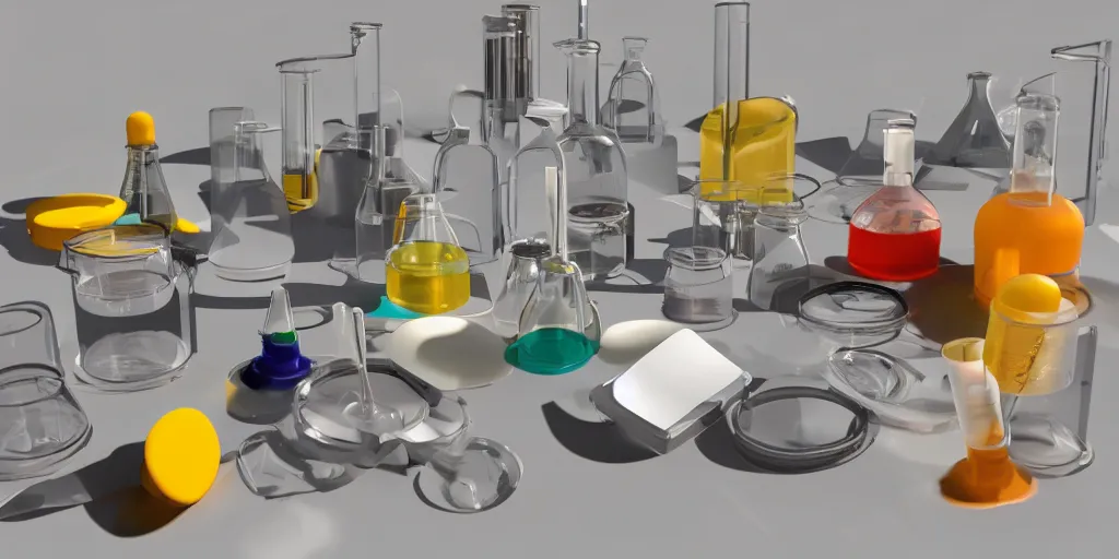 Image similar to instruments being used to mix chemicals, scientist, blender, 3d, apartment