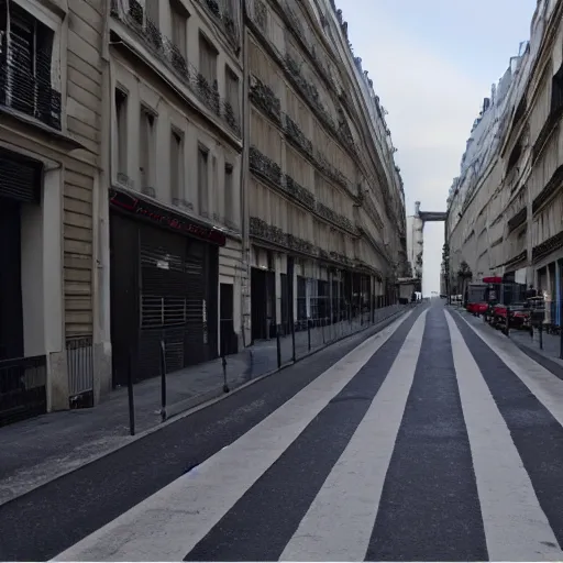Prompt: an empty street in paris in the year 2 0 2 0