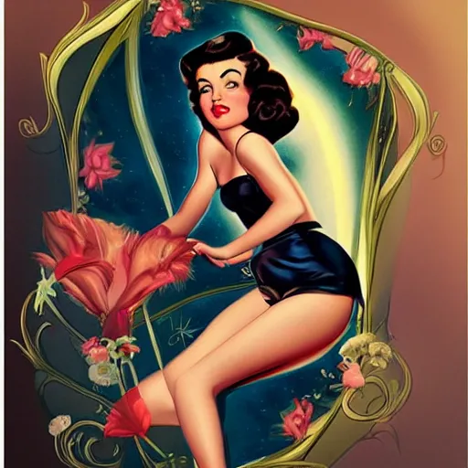 Prompt: a pinup illustration in the style of gil elvgren and in the style of anna dittmann.