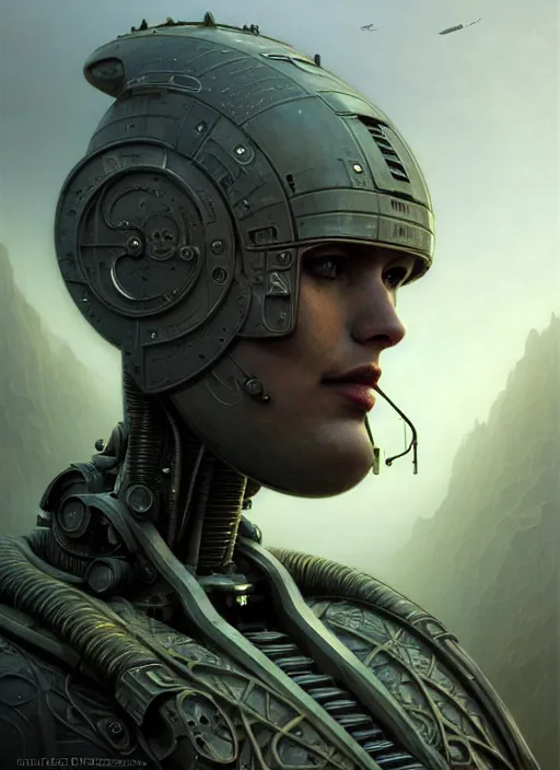 Image similar to closeup portrait shot of a robot soldier in a scenic dystopian environment, intricate, elegant, highly detailed, centered, digital painting, artstation, concept art, smooth, sharp focus, illustration, artgerm, tomasz alen kopera, peter mohrbacher, donato giancola, joseph christian leyendecker, wlop, boris vallejo