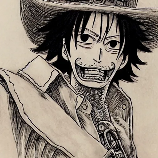 Image similar to [ luffy mustache ] ( by kim jung gi ) ( by kentaro miura )