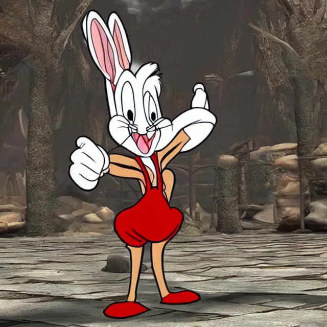 Image similar to bugs bunny in mortal kombat, videogame character