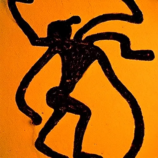 Image similar to dancing shaman with tambourine, paleolithic cave art