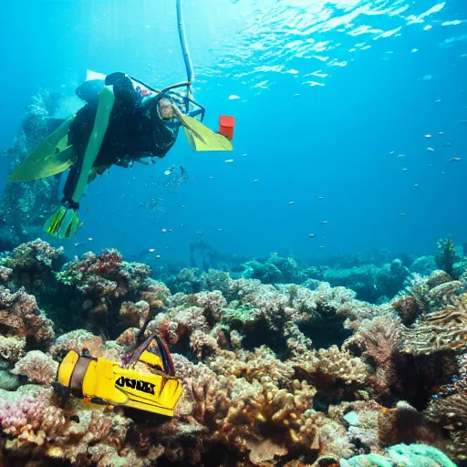 Prompt: JCB digging in a coral reef, wide angle, atmospheric, 4k