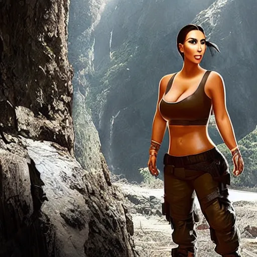 Image similar to A still of Kim Kardashian as Lara Croft