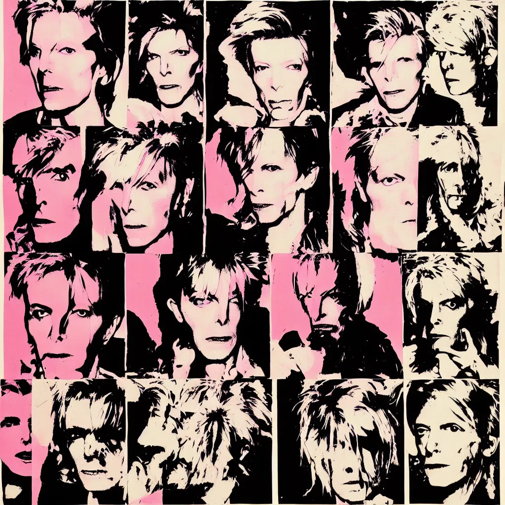 Image similar to individual david bowie silk screen portrait andy warhol style