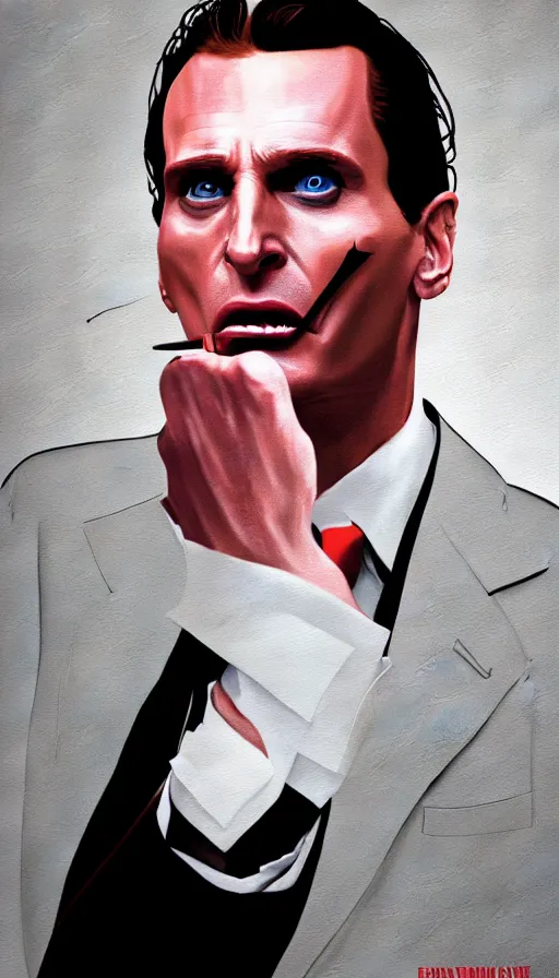 Image similar to patrick bateman, american psycho, 8 k, poster, painting by emanuele dascanio and robin eley