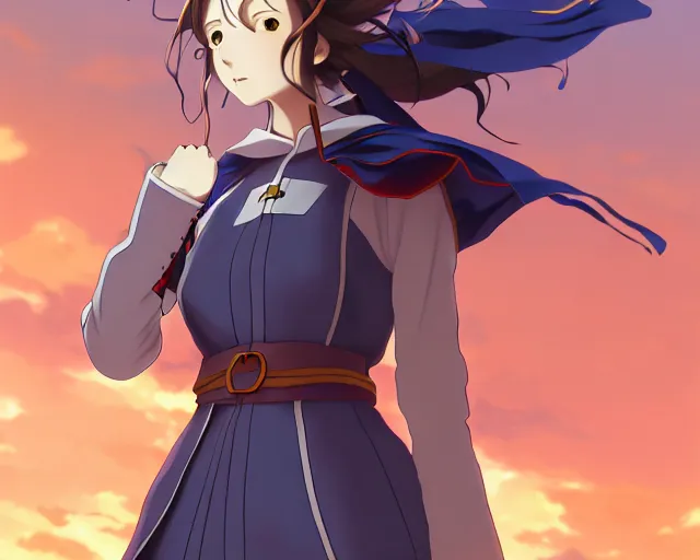 Image similar to anime visual, portrait of a young female walking through a busy medieval village, face by yoh yoshinari, murata range, last exile, blue submarine no 6, dynamic pose, dynamic perspective, detailed silhouette, cel shaded anime