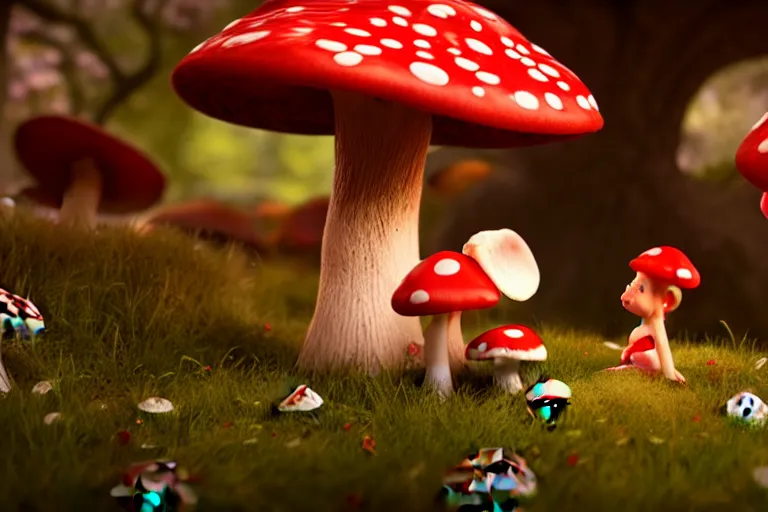 Image similar to a beautiful red haired mushroom goddess giving birth to a mushroom baby, wlop, unreal engine, octane, 8 k,