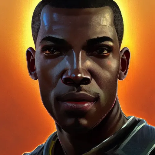 Image similar to Half portrait of a black man with buzzcut as a engineer character in Fallout 4 visiting Diamond City, gorgeous, beautiful, intricate, highly detailed, digital painting, artstation, oppressive lighting, concept art, sharp focus, illustration, art by greg rutkowski and alphonse mucha