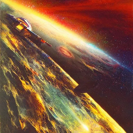 Image similar to phantom grip, the edge of the universe (on film), by Bob Eggleton and John Berkey