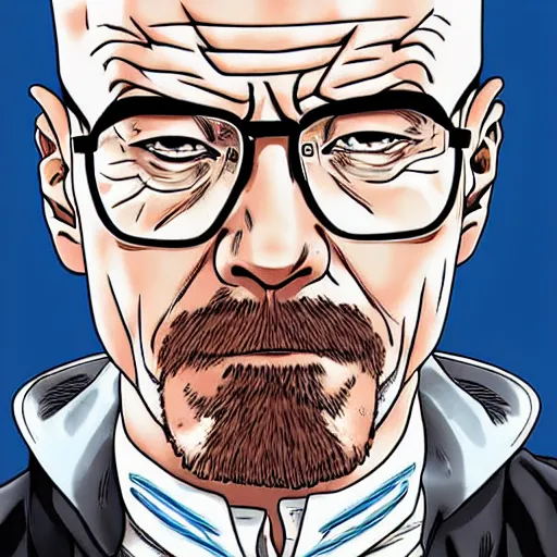 Prompt: Walter White, manga illustration by Hirohiko Araki, Jojo, Shonen Jump, detailed