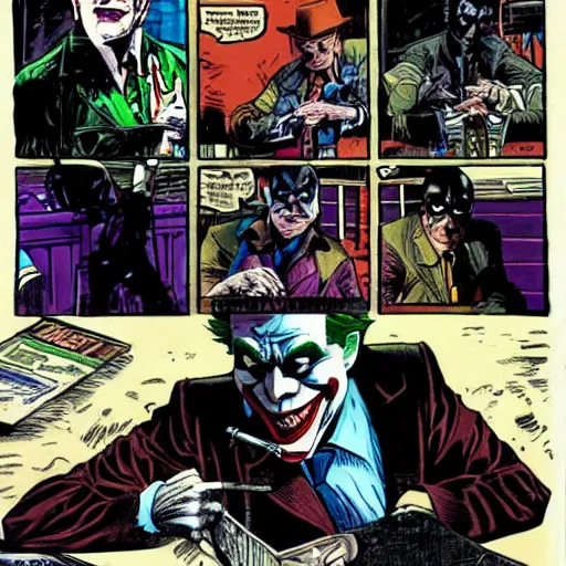 Prompt: willem dafoe as the joker, in batman : arkham knight, comic book style, by john romita jr, stan lee, jack kirby