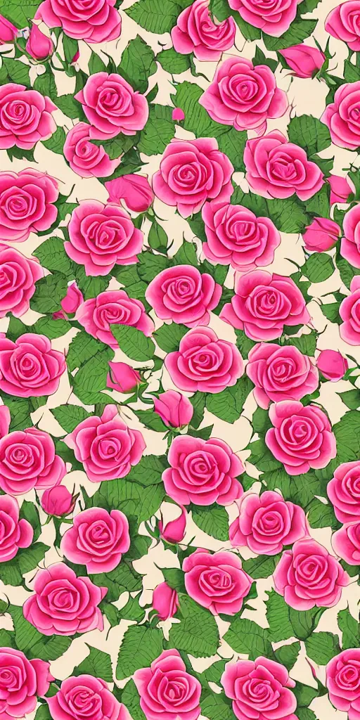 Image similar to seamless pattern of beautiful roses with leaves and throns, colourful, symmetrical, repeating 35mm photography