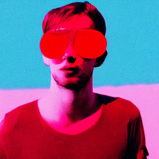 Image similar to anaglyph effect aloof portrait of a young dude 2 9 years old, with placebo