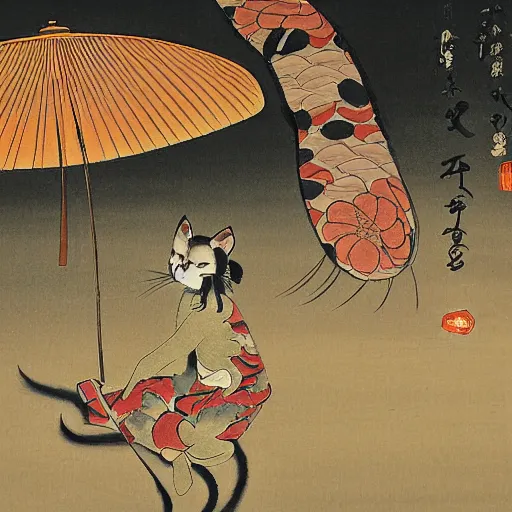 Prompt: Japanese painting of a Nekomata.