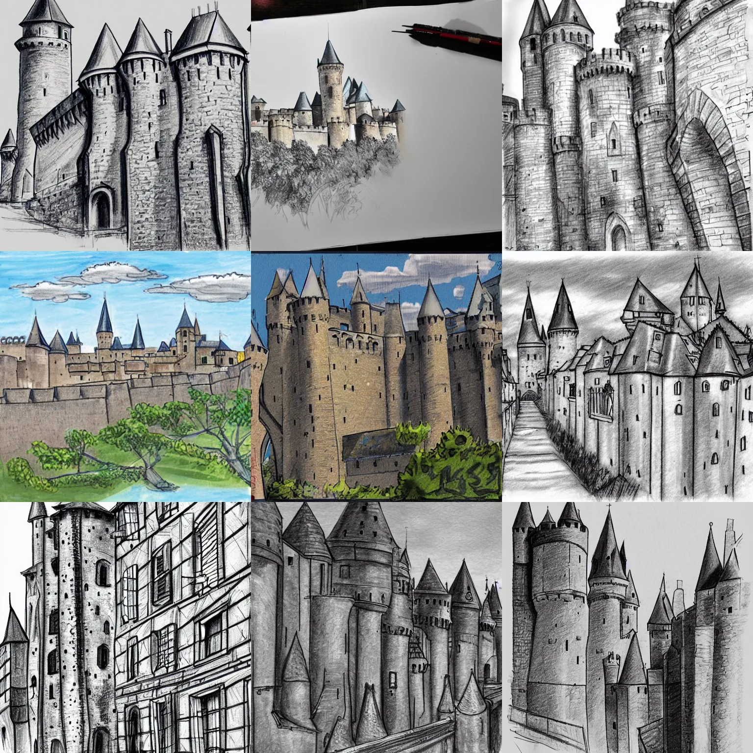 Prompt: sketch city of carcassonne