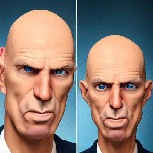 Image similar to A middle-aged Dr. Venture in real life with a hooked nose, a long gaunt face and skinny body and neck, very thin and bald, realistic, very realistic, hyperrealistic, highly detailed, very detailed, extremely detailed, detailed, digital art, oil painting, trending on artstation, headshot and bodyshot, detailed face, very detailed face, extremely detailed face, HD Quality, 8k resolution, very very detailed face, real life