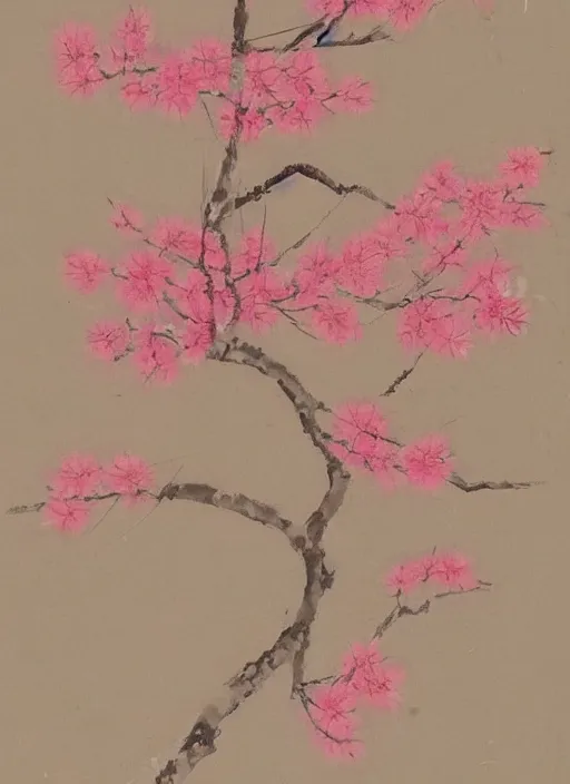 Image similar to a beautiful red-ish and pink-ish deformed sakura painted by an unknown artist, unknown artstyle, unknown date and year, undiscovered